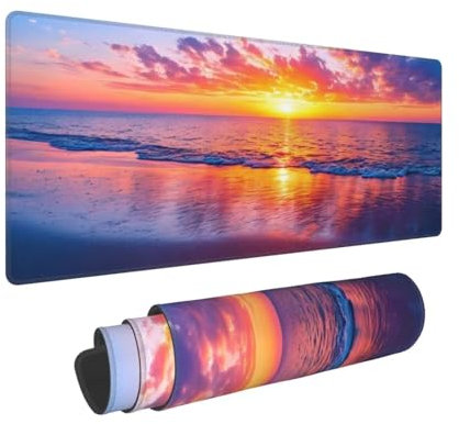 Mouse Pad Gaming Large Desk Pad 1500x800x3mm Washable XL Mouse Mat,Sunset Beach Mouse Pad with Anti-Slip Rubber Base, for Stable Grip on Smooth Surfaces, Extended Mouse Pad for Office & Home Q-655