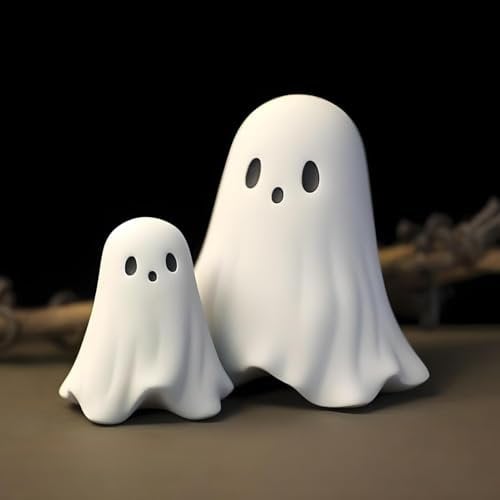 Cute Geist Statue Halloween Deko - Weißes Herz Figuren, Gruselige 2024 Desktop Ornamente, Halloween-Statue (2 Stück)