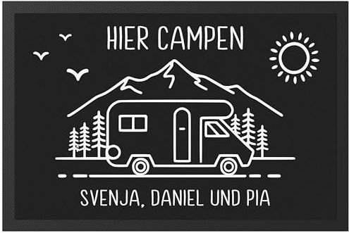 DEL MÀ Unique & Personal Camping Fußmatte personalisiert Wohnwagen Deko Geschenk für Camper Geschenk Wohnmobil Fußabtreter Schmutzfangmatte für Innen 60x40 cm