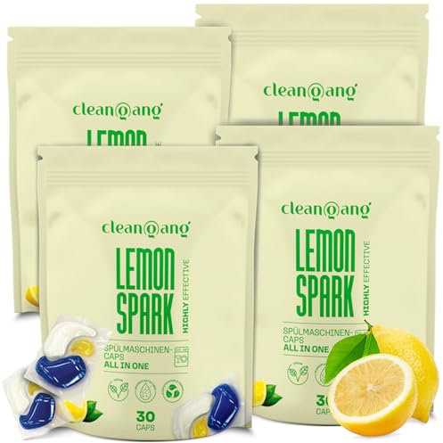 cleangang Spülmaschinentabs All-in-One - Geschirrspültabs mit dreifacher Reinigungskraft für intensive Reinigung, Fettlösekraft und Glanz - 12 verschiedene Funktionen - 120 Caps, Tablette, Zitrone