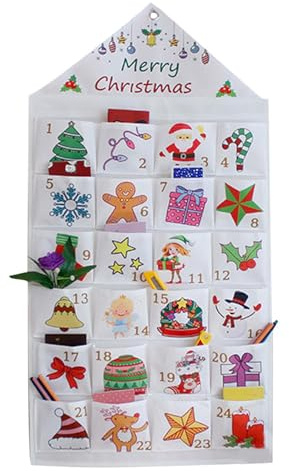 Christmas Advent Calendar, Advent Calendar with Pockets, Empty Advent Calendar, Wiederverwendbarer Countdown Kalender, Stoff-Advent Kalender, 24 Tage Countdown Kalender für Home