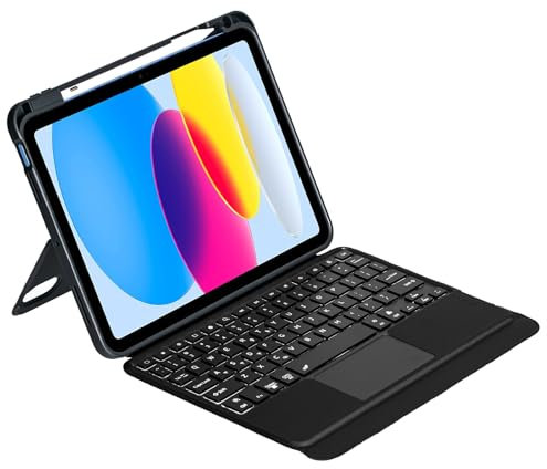 zenrich Keyboard Case for iPad (A16) 11th/10th Generation 2025 (11 inch)/2022 (10.9 inch), Wireless Detachable Keyboard with Touchpad 7-color Backlit Portrait/Landscape Stand Pencil Holder, Black