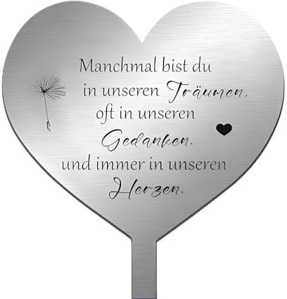 Grabschmuck Wetterfest Herz Grabstecker Friedhof Deko Grabgesteck Edelstahl | Grabstein Grabdeko Löwenzahnmotiv um Beileidsbekundung und Gedenken für den Todestag des Verstorbenen, Halloween und Ostern