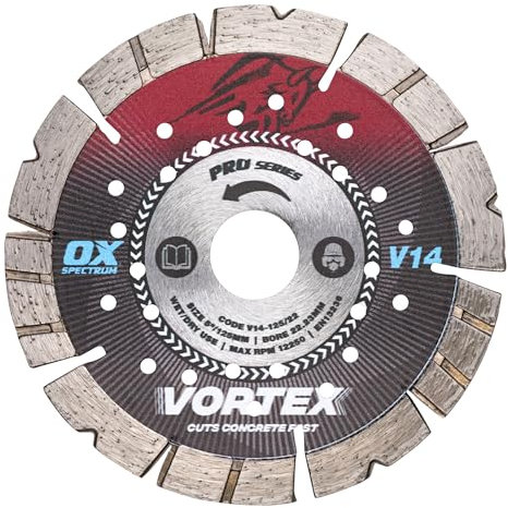 OX Pro V14 Diamond Blade for Concrete - 125mm/22.23mm, Turbo V Tooth for Fast Cutting and Long Life, Cuts Kerbs & Slabs, Concrete Paviors, Roof Tiles, Bricks, General Building Materials