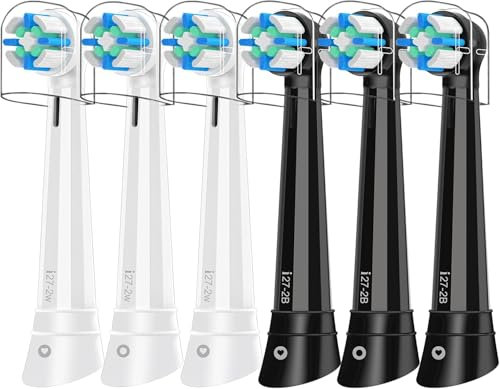 IO Aufsteckbürsten Kompatibel mit Oral B iO 3N 3 4 5 6 7 8 9 10 Series Zahnbürste Elektrische, 6er IO Zahnbürste Aufsätze Für Empfindliches Zahnfleisch Geeignet Schwarz/Weiß