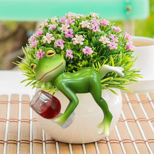 DAZZTIME Estatua de Jardín de Rana,Ranas Colgantes,Estatua de Animal de Rana,Decoración de Jardín,Ranas de Escalada de Dibujos Animados,Decoración para Estanque,para Maceta,Balcón,Terraza