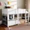Litera Infantil Cama Casita con Tobogán, Escalera, 2 Tablas Grafitables y Estante Pequeño 90x200 cm - Madera Maciza, Color Blanco