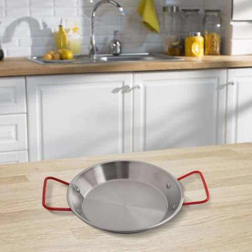 Sartén de doble oreja, Paellera de acero inoxidable, cuenco para servir mariscos, sartén redonda grande, plato de wok, bandeja de cocina, comedor, 20 cm, plata