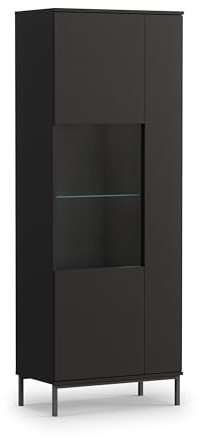 AXLIVING Schrank Queba QT07 70 cm Schwarz | 5 kleinere und 4 größere Fächer. Laminierte Möbelplatte. Maße: 70 x 190 x 41 cm. Vitrinenschrank „Queba QT07“.