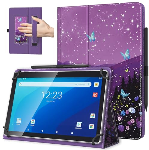 TiMOVO Universal Case for 10.1 Inch Android Tablet, Butterfly & Starry Sky | Pen Loop, Two Folding Stand Cover, Hand Strap, For All 9.6-11 Touchscreen Tablet