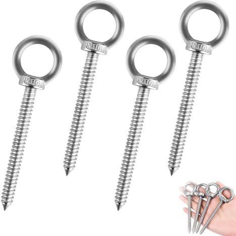4 viti ad occhiello in acciaio inox 304 Heavy Duty, anelli a vite dure, occhielli a vite M10, per il fissaggio di ornamenti sospesi, vasi di fiori, supporti per altalene, tende da sole, ecc