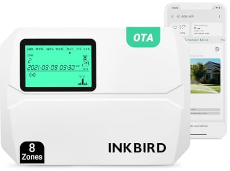 Inkbird IIC-800 Centralina Irrigazione WiFi 8 Zones,Sistema di Irrigazione Automatica per Giardino,Timer Irrigazione Memoria Non Volatile Integrata,Supporto Sensore Pioggia,OTA Aggiornamento