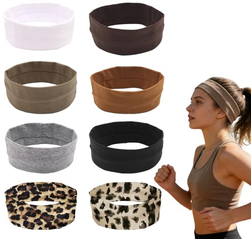 8er Pack Haarband Damen Sport, Stirnband Damen, rutschfeste Stirnbänder, Elastische Haarbänder für Yoga Fitness Workout Laufen Gym, Atmungsaktiv Headband, Bequem, Hair Band Unisex