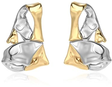 Ohrhänger im Boho-Stil aus Gold und Silber mit gehämmertem Muster für Damen, zweifarbige, moderne Statement-Ohrhänger, 14 Karat vergoldet, Geschenkidee für Frauen