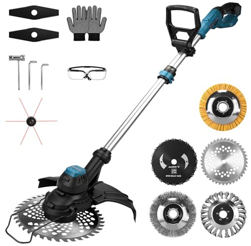 980W Akku Rasentrimmer Kompatibel mit Makita Akkus 18V, 7-in-1 Bürstenloser Akku Freischneider mit 100-140cm Längenverstellbar, Elektrisch Motorsense für Garten, Rasen(Ohne Akku)