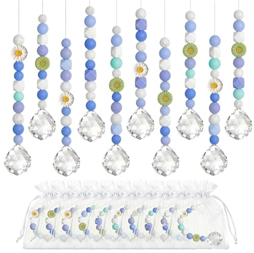 10 Stück Sonnenfänger Kristall Blau DIY Suncatcher Bastelset Kinder | Sonnenfänger für Fensterdeko Hängend, Lichtfänger Kristalle zum Aufhängen Kindergeburtstag Basteln, Fenster Haus Garten Deko
