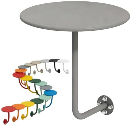 Wand-Bartisch Rund, Schwerer Eisen Floating Desk und Kleiner Couchtisch | Für Kleine Räume, Wandmontierter Tisch mit 4-Loch-Befestigung für Café, Home Office(Gray,15.7in/40cm)