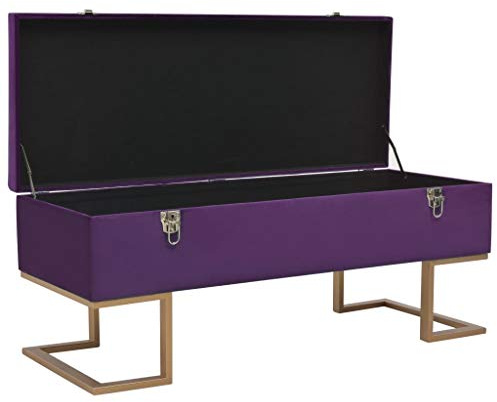 Générique Sitzbank, Samt, Violett, 105 cm, mit Aufbewahrung | Goldene Eisenbeine, bequeme Sitzfläche, für Wohnzimmer oder Eingangsbereich, einfache Montage