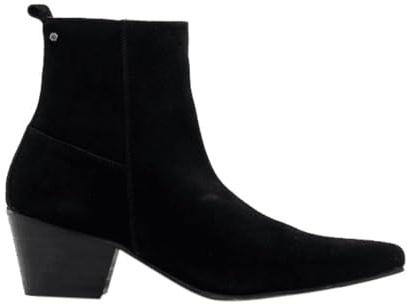 Club Cubano LENNON Mens Handcrafted Real Leather Winklepicker High Cuban Heel Side Zip Western Ankle Boots