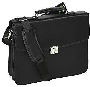 DERMATA Aktenmappe aus PVC mit Überschlag Schlüsselschloss Tragegriff Handyfach schwarz