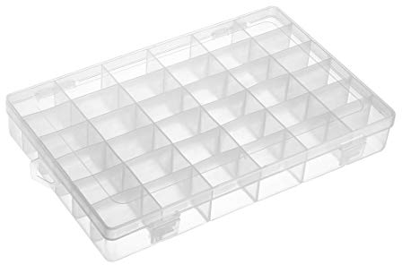 sourcing map Component Storage Box - PP Fixed 36 Grids Electronic Component Containers Tool Boxes Clear White 275x188x44mm