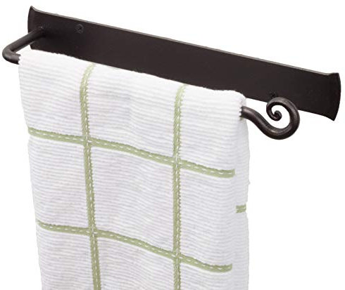 RTZEN Porte-serviettes noir mat pour salle de bain, barre porte-serviettes de cuisine en fer forgé de style ferme, pour la maison ou le bureau, support mural pour serviettes de 25,4 cm