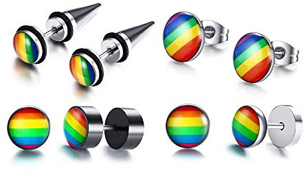 VNOX 4 Pairs Gay Lesbian Pride Rainbow Ear Round Hoop Stud Earring for Gay & Lesbian Pride, Stainless Steel