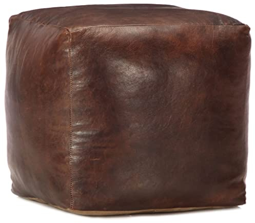 vidaXL Pouf Sitzpouf Sitzhocker Sitzpuff Puff Fußbank Fußhocker Hocker Würfel Sitzwürfel Ottoman Sitzkissen Dunkelbraun 40x40x40cm Echtes Ziegenleder