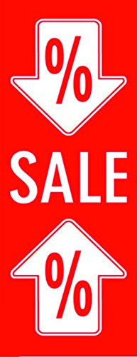 Banner Plakate Langbahn für Sale und Rabattaktionen - 48 x 138 cm für Schaufenster und Wände - auch mit Klemmschiene zum Aufhängen (Pfeil Sale, Ohne Klemmschiene)