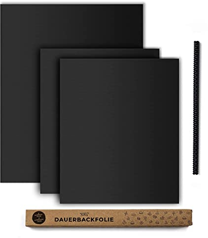 Tastory® 3er-Set schwarze Dauerbackfolie mit Hitzeschutzstreifen I (40x33cm & 50x40cm) Wiederverwendbares Backpapier - spülmaschinenfest und BPA-frei | Ideale Dauerbackmatte.