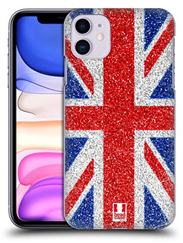 Head Case Designs Red And Blue Glitter Union Jack Collection Hard Back Case and Matching Wallpaper Compatible With Apple iPhone 11