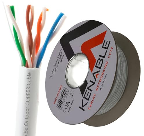 kenable External CAT5e Outdoor Use COPPER Ethernet Network Cable Reel UTP 100m WHITE [100 metres] for CCTV, External Networking, Gate Comms