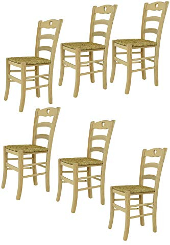 t m c s Tommychairs - Set 6 chaises Cuore pour Cuisine, Bar et Salle à Manger, Robuste Structure en Bois de hêtre Poli, Non traité, 100% Naturel et Assise en Paille