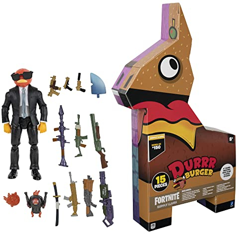 FORTNITE FNT0797 Supply Llama - Unboxing Set Giller, bewegliche Actionfigur mit 9 Waffen, Zubehör und exklusivem Sticker, Spielzeug ab 8 Jahren