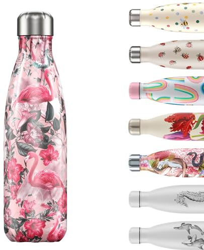 Chilly's Water Bottle - Stainless Steel and Reusable - Leak Proof, Sweat Free - Tropical - Flamingo 3D- 750ml