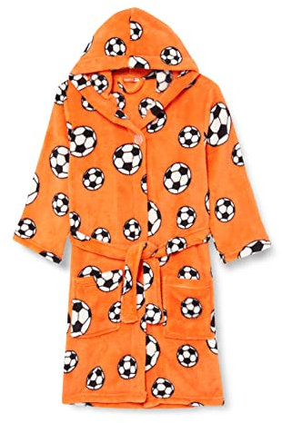 Playshoes Unisex Kinder Fleece-Bademantel Morgenmantel, orange Fußball, 158/164
