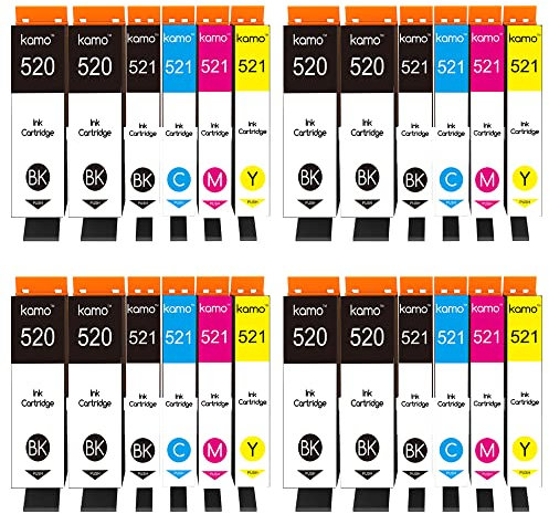Kamo PGI-520 CLI-521 (24er-Pack) Multipack Druckerpatronen Kompatibel mit Canon 520 521 - für Pixma MP540 MP540x MP550 MP560 MP620 MP630 MP640 MX860 MX870 MP980 MP990 iP3600 iP4600 iP4700