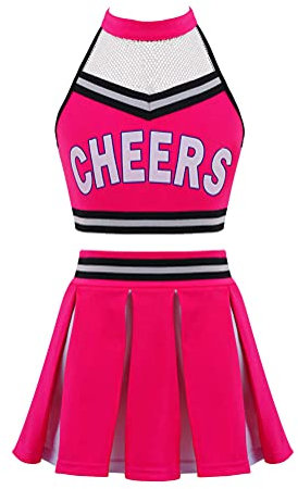 Alvivi Traje de Danza para Niñas Crop Top y Falda Plisada Vestido de Gimnasia Rítmica Disfraz de Animadora Cheerleaders para Fiesta Carnaval 6-16 Años S Fucsia 8 años