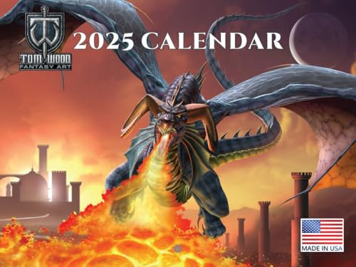 Tom Wood Dragon Fantasy Art Kalender 2025, Monats-Wandkalender, 12 Monate, hergestellt in den USA