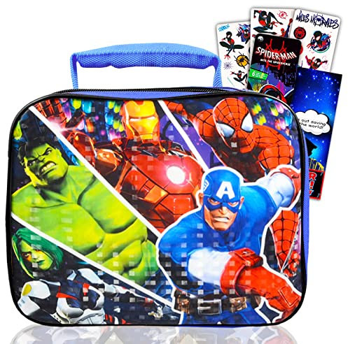 Marvel Shop Marvel Avengers Lunch Bag Set For Boys, Kids - Bundle with Avengers School Lunch Box With Spiderman Stickers And More (Avengers School Supplies)
