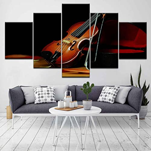 JBUTXE 5 Teiliger Kunstdruck auf Leinwand, Leinwand zum Bemalen, Wandbild, Braune Geige Öl - Bilder für Zuhause, Moderne Dekoration für Wohnzimmer Schlafzimmer 100x50cm (B x H)
