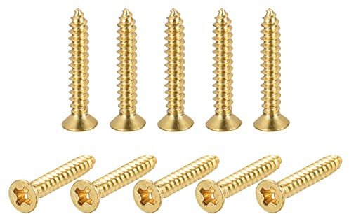 sourcing map Brass Wood Screws, M3.5x25mm Phillips Flat Head Self Tapping Connector for Door, Cabinet, Wooden Furniture 50Pcs