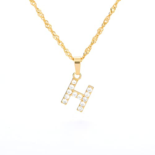 Buchstaben Kette Personalisierte Halskette mit Initial Buchstaben Anhänger Alphabet A-Z Buchstabenkette Damen Gold Kette Namenskette Geschenk für Frauen Weihnachten Geburtstag Valentinstag (H)