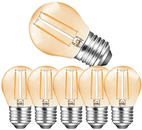 Poinivo E27 LED Glühbirne,2W G45 Edison Vintage LED Lampe,2700K Warmweiß Retro LED Birne,2W Ersetzt 10 Watt Glühbirnen,100 Lumen,Nicht Dimmbar,Amber Glas Leuchtmittel,6er Pack