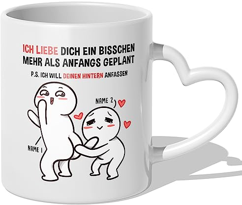 22Feels Jahrestag Geschenk für Sie und Ihn Freundin Tasse Personalisiert Beziehung Freund Mann Frau Ehemann Ehefrau - Ich Liebe Dich (Herzhenkel Weiss)