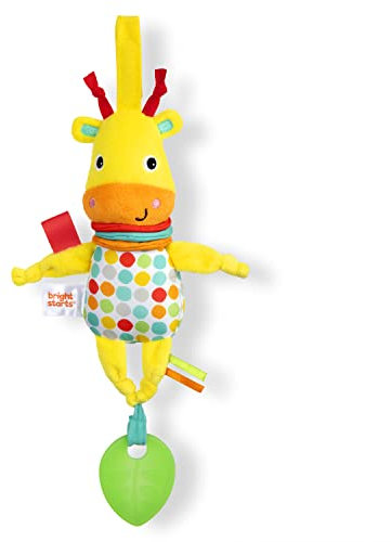 Bright Starts Pull, Play 'n Boogie Plüschgiraffe, der Körper der Giraffe dehnt sich aus wenn man am Blatt zieht + fröhliche Melodien erklingen, für Neugeborene und älter
