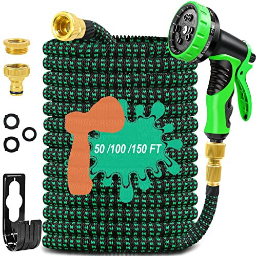 Garden Hose Expandable Garden Pipes-50FT Flexible Garden Hose Reels Including 10 Function Spray Gun Nozzle and Solid Brass Fittings,Magic Hosepipe for Gardening Patio Car Washing Pet Bathing (15M)