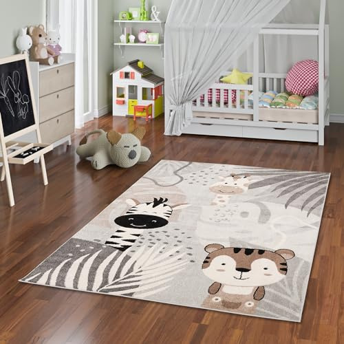 Pergamon Kinder Teppich Weich Kinderzimmer Softstar Kids Safari Friends Grau in 5 Größen