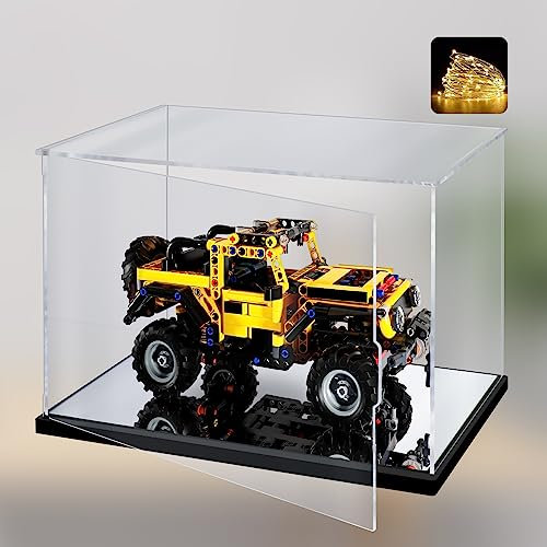 Naconmlet Acryl Vitrine/Schaukasten/Display Case/mit Spiegelboden und LED-Licht/Transparent Display Box für Lego Modellautos, Figuren, Sammlerstücke(30x20x20cm)