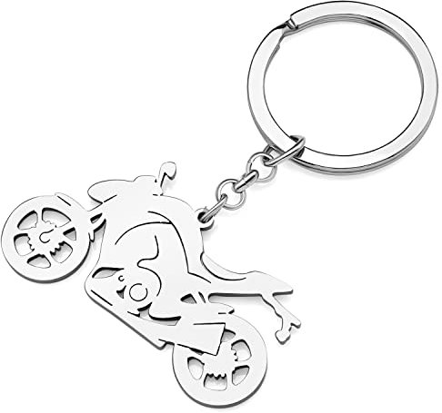 YAYAKO Lkw Auto Schlüsselanhänger Edelstahl Flugzeug Fahrrad Motorrad Schlüsselanhänger Cartoon Auto Geschenke für Männer Frauen Mädchen Charms (Versilbert Motorrad)
